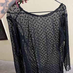 Black Color Full Sleeves Net Top