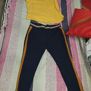 Women's Yellow Tee and Navy Blue Pant