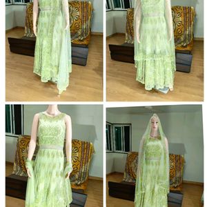 Partywear Net Heavy Embroidered Gown With Dust Bag