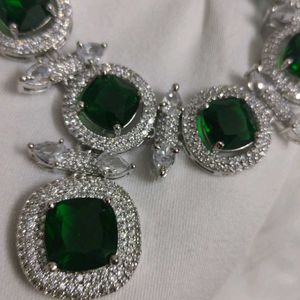 American Diamond Nano Setting Emerald Green Set