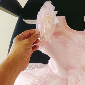 Baby Pink Frock With Moti Work