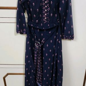 Fusion Delight Navy Middi Ethnic Dress