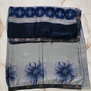 😍Beautiful Synthetic Blue Grey Saree😍