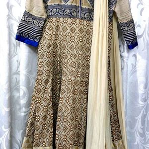 Ethereal Elegance: Beige Anarkali with Royal Blue