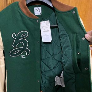 ZARA GREEN WOOL VARSITY JACKET