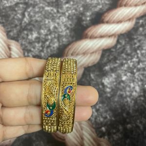 Gold Colour Kada With Stones