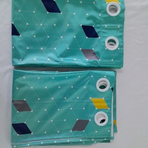 Cyan Green Printed Curtains Set Of 2