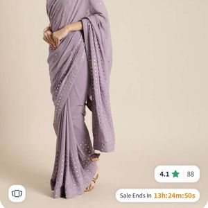 Inddus Brand Mauve Embellished Saree With Blouse