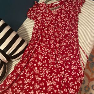 Red & White Floral A-line Dress