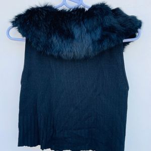 Cute Fur Design Ribbed Top