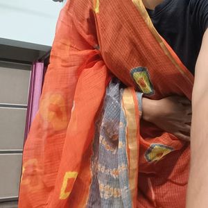 Orange Kotta Dhoria Saree With Grey Border