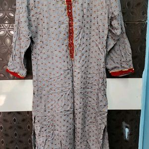 Grey Kurta Set With Palazzo & Dupatta