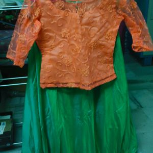 Light green Long Skirt And Orange Top