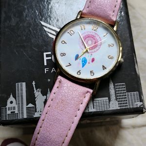 Wrist Watch Gold Dial Pink Strap