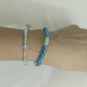 Aesthetic Blue+ Green Beads Combo Bracelet .