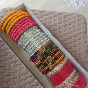 Multicolour Glass Bangles Combo Of 5 Sets