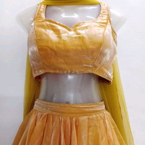 Organza Mustard Lehenga Choli