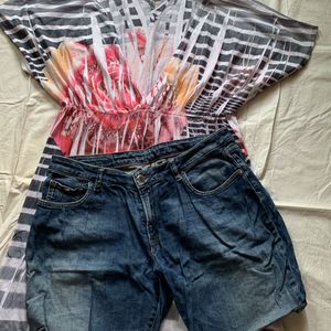 Combo of top and denim shorts