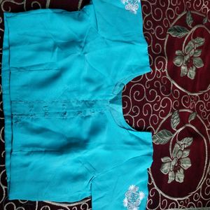 Georgette cyan clr saree 🥻  with blouse