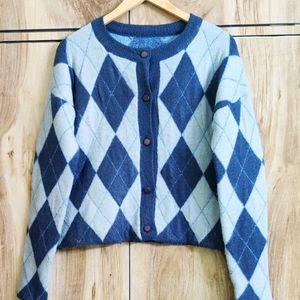 Sky Blue Design Cardigan Size-40