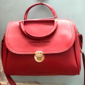 Red Purse (3 Zips) 3 Pockets 2 Handles Long Strap Sling Bag