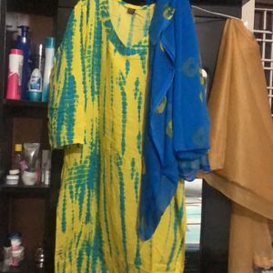 Lemon yellow And Sky blue Kurta