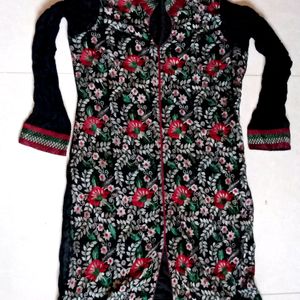 Embroidery Front Cut Pjami Black Suite