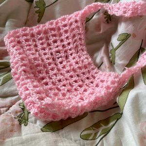 Pink Crocheted Bag With Mesh Design