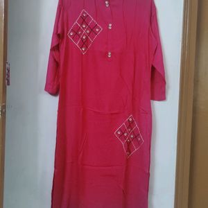 Sale Pink Kurti With Embroidery
