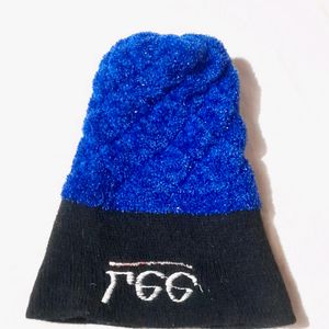 Women's Blue Sparkly Beanie Woolen Cap Hat