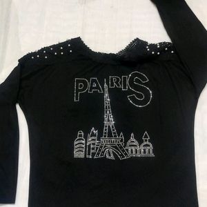 Black casual Wear Top With Embellishment