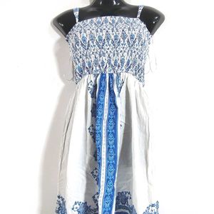 White With Blue Floral Print Dress (Women's)