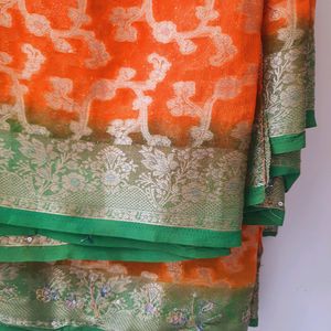 Embellished Orange Saree