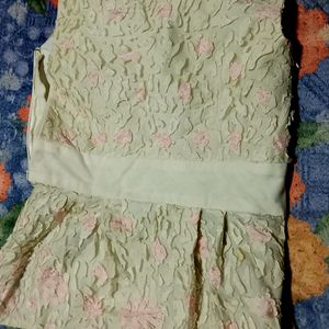 Cream Colour Net With Flowers Design Top