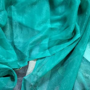 Sea Green Jimmy Choo Saree With Stitched Blouse