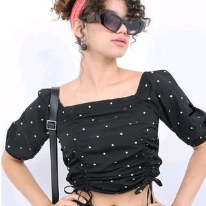 Polka Dot Ruched Top