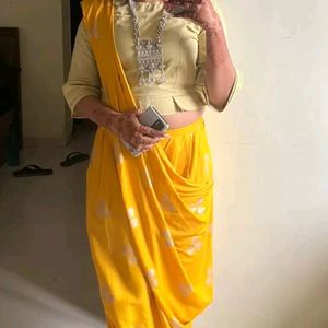 Yellow Dhoti Saree Ready To Wear Without Blouse