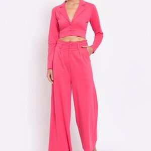 Yoonoy Women Pink Solid Coat & Trouser