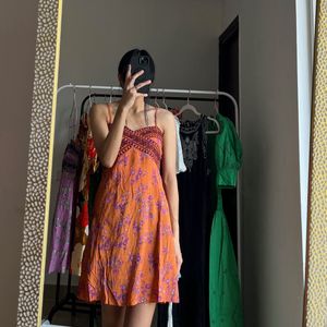 Rust Orange  Floral Mini dress