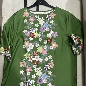 Green Floral Print Top