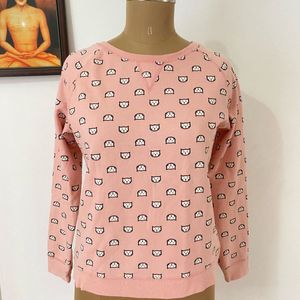 PEOPLE Pink Cat Printed Sweatshirt