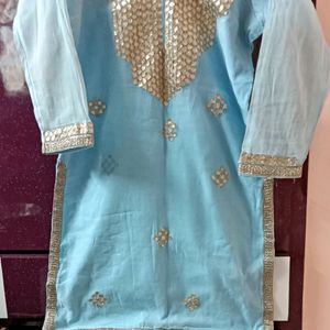 Sky Blue Golden Work Kurti