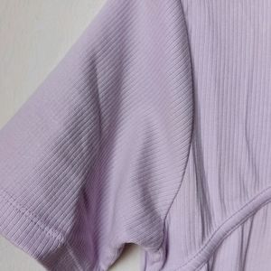 Purple Keyhole Neck Slim Fit Ribbed Top