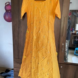 Mustard Yellow A-line Kurti