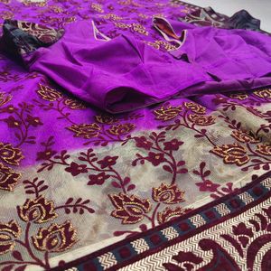 Purple Colour Chiffon Georgette Net SAREE