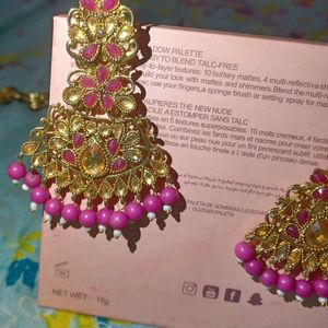 Pink Earrings With Mangtika