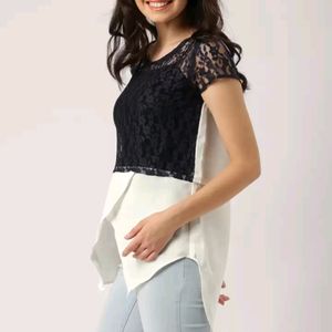 Navy Blue & White Semi-Sheer Top