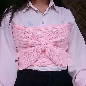 Crochet Pink Bow Top