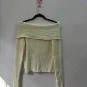 Sale Ribbed Off Shoulder Sweater