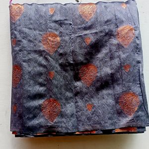 Grey And Copper Fancy Silk Saree